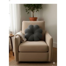 Puff Table Peluş Papatya Yastık Kırlent Içi Dolgulu Antrasit Teddy Kumaş Büyük Boy