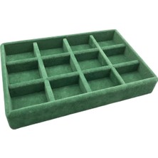 Megass Dekor Süet Kumaş Yeşil Renk 22/14 cm 12 Bölmeli Takı Sergileme Çekmece Içi Standı