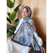 Moda Nuda Mira Ipek Desenli Pamuk Soft Şal Mena Serisi Lacivert Vizon