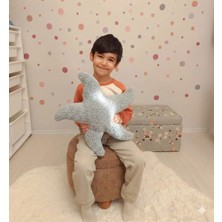 Puff Table Peluş Deniz Yıldızı Yastık Kırlent Içi Dolgulu Açık Gri Teddy Kumaş Büyük Boy
