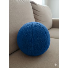 Puff Table Peluş Top Yastık Kırlent Içi Dolgulu Lacivert Fitilli Kumaş