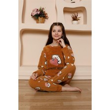 Moda Çizgi Kız Çocuk Welsoft Polar Sütlü Kahve Pijama Takımı 20523