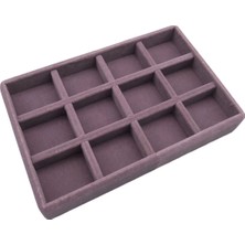 Megass Dekor Süet Kumaş Lila Renk 22/14 cm 12 Bölmeli Takı Sergileme Tablası