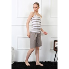 Moda Çizgi Kadın Ip Askılı Kapri Takım 3607