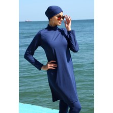 Moda Çizgi Uzun Kol Likralı Lacivert Tesettür Mayo 31055