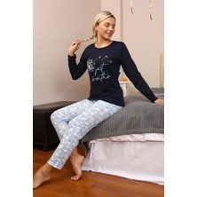Moda Çizgi Kadın Penye Uzun Kol Pijama Takım 4189