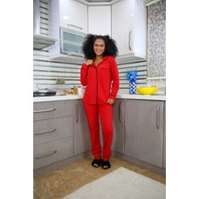 Moda Çizgi Kadın %100 Pamuk Penye Önden Düğmeli Uzun Kol Pijama Takım 2714