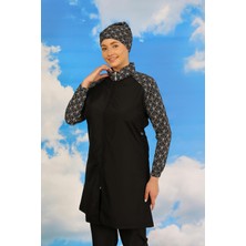 Moda Çizgi Kadın Pantolonlu Desenli Tam Tesettür Mayo Siyah 31072