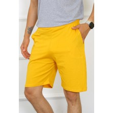 Moda Çizgi Erkek Pamuk Sarı Şort 27484