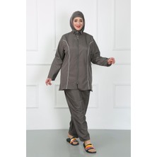 Moda Çizgi Büyük Beden Tesettür Büyük Mayo Füme 44010