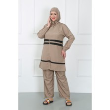 Moda Çizgi Büyük Beden Tesettür Mayo Bej 44020