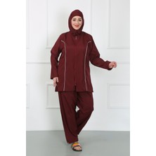 Moda Çizgi Büyük Beden Tesettür Büyük Mayo Bordo 44010