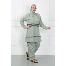 Moda Çizgi Büyük Beden Tesettür Mayo Su Yeşili 44020