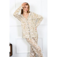 Moda Çizgi Kadın Penye Uzun Kol Önden Düğmeli Pijama Takım 2780