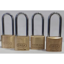 Doras Ersa 4'lü Set Uzun Kanca Pas Pirinç Asma Kilit 30 mm