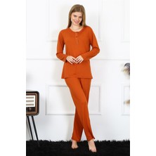 Moda Çizgi Kadın Penye Uzun Kol Patlı Pijama Takım 4168