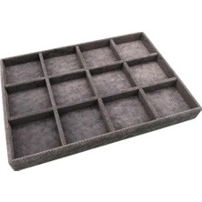 Megass Dekor Keten Kumaş Füme Renk 34 cm / 24 cm 12 Bölmeli Çekmece Içi Takı Standı