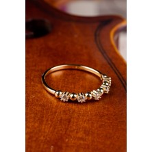 Oroline Kuyumculuk 8 Ayar 5 Taşlı Minimal Hafif Kadın Altın Yüzük