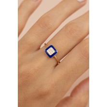 Oroline Kuyumculuk 8 Ayar Lacivert Mineli Kare Tasarım Kadın Altın Yüzük