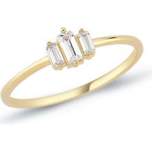 Oroline Kuyumculuk 14 Ayar Modern Baget Taşlı Minimal Altın Kadın Yüzük