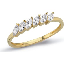 Oroline Kuyumculuk 14 Ayar Sıralı Taşlı Kadın Altın Minimal Yüzük