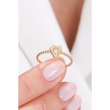 Oroline Kuyumculuk 14 Ayar Kalp Desenli Minimal Kadın Altın Eklem Yüzük