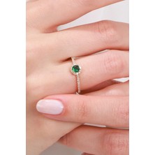 Oroline Kuyumculuk 14 Ayar Yeşil Taşlı Kadın Altın Yüzük