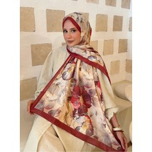 Moda Nuda Mira Ipek Desenli Pamuk Soft Şal Ilham Serisi Bordo-Krem