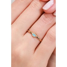 Oroline Kuyumculuk 8 Ayar Firuze Taşlı Göz Desenli Minimal Altın Kadın Yüzük