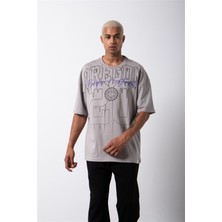 Machinist Oversize Oregon 20 Baskılı Pamuklu Tişört Açık Gri