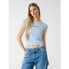 Guess Gj Kısa Kollu Reglan Yıldızlı Baby Kadın Mavi T-Shirt W6RI21J1314-G7O3