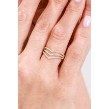 Oroline Kuyumculuk 8 Ayar Paralel Taşlı Altın Şık Taşlı Kadın Yüzük