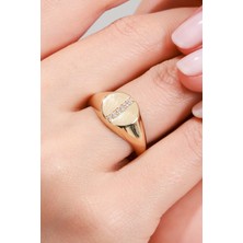 Oroline Kuyumculuk 8 Ayar Oval Desenli Taşlı Kadın Altın Yüzük