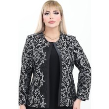 Ladies First Büyük Beden 4026 Siyah-Gümüş Ceket+Bluz Takım