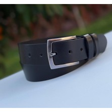 Kemerbox %100 Hakiki Deri Erkek Kemer Ince Baskı Siyah 4cm