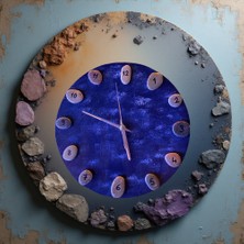 Husta Aksesuar Deniz Esintili Lacivert Taşlı Duvar Saati (25X25 Cm) - El Yapımı