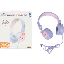 S0000007 -Sun-Gle-Ech-Kulaklık Mikrofonlu Kablolu Tavşan Resimli Lila