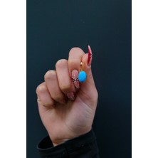 Uzundağ Kuyumculuk 14 Ayar Altın Oval Firuze Doğal Taşlı Küpe