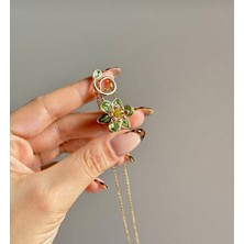 Çiçekli Zirkon Taşlı Kolye Paslanmaz Çelik