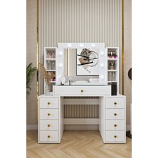 Ases Mobilya ELA660 Hollywood Işıklı Makyaj Masası Bol Çekmeceli Özel Bölmeli ve Extra Raflı Beyaz