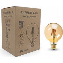 G95 6W Flamanlı Rustik Dekoratif LED Vintage Ampul Amber Rengi