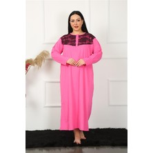 Moda Çizgi Big Uzun Kol Dantelli Fuşya Anne Gecelik 1355