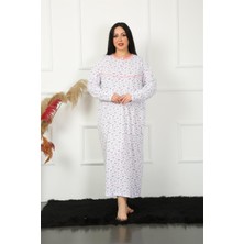 Moda Çizgi Big Uzun Kol Beyaz Anne Gecelik 1356
