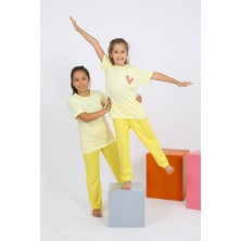 Moda Çizgi Kız Çocuk Kısa Kol Sarı Penye Pijama Takım 20432