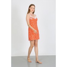 Moda Çizgi Kadın Penye Ip Askılı Beyaz Puantiyeli Gecelik 36711 Turuncu