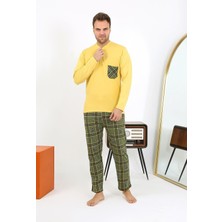 Moda Çizgi Erkek Uzun Kol Penye Sarı Pijama Takımı 6861