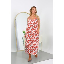 Moda Çizgi Kadın Büyük Beden Ip Askılı Pamuklu Uzun Gecelik 12105