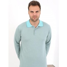 Moda Çizgi Erkek Uzun Kol Penye Tek Üst Pijama Tshırt 6871 Suyeşili