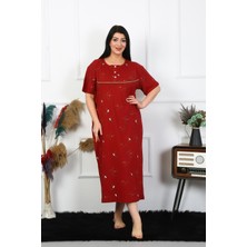 Moda Çizgi Kadın Büyük Beden Kısa Kol Bordo Anne Gecelik 1370