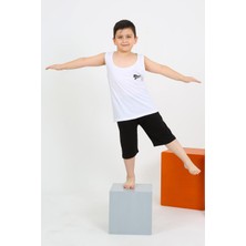 Moda Çizgi Erkek Çocuk Sıfır Kol Şortlu Beyaz Penye Pijama Takımı 20434